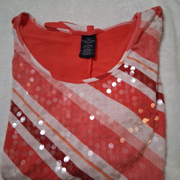Faded Glory Tops - Faded Glory Red and Cream Sequin front Striped Blouse top plus size 3X 22-24